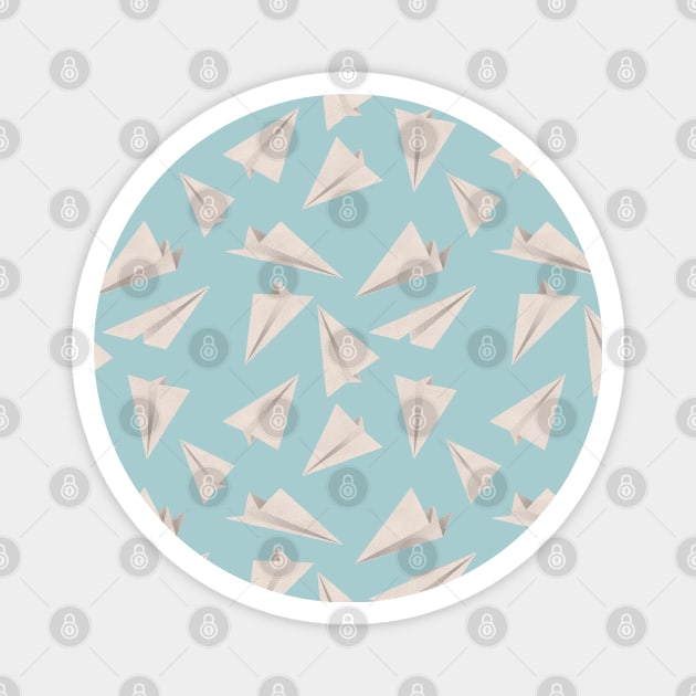 Paper Planes Pattern Light Blue Magnet by DrawingEggen